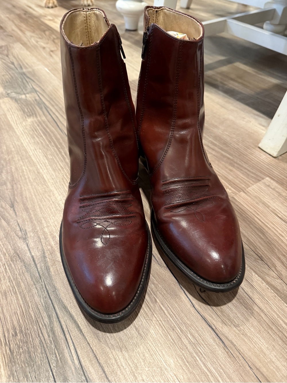 Vintage 70s Western Zip Hanover Burgundy Leather Mens Ankle Boots 12